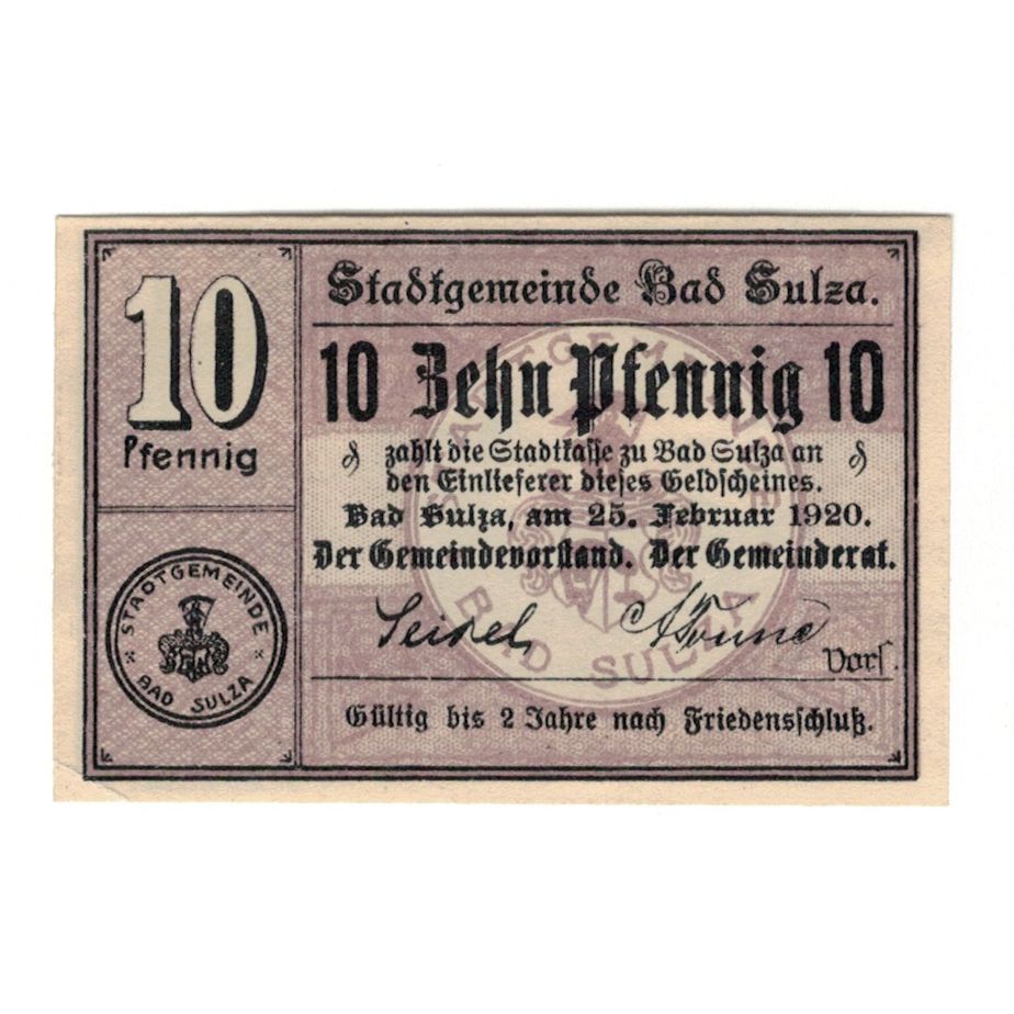 Banknote, Germany, Sulza Bad Stadt, 10 Pfennig, paysage, 1920, 1920-02-25