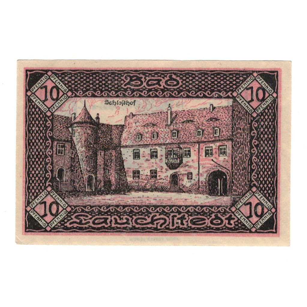 Banconote, Germania, Lauchstedt Stadt, 10 Pfennig, Batiment, 1919, SPL-