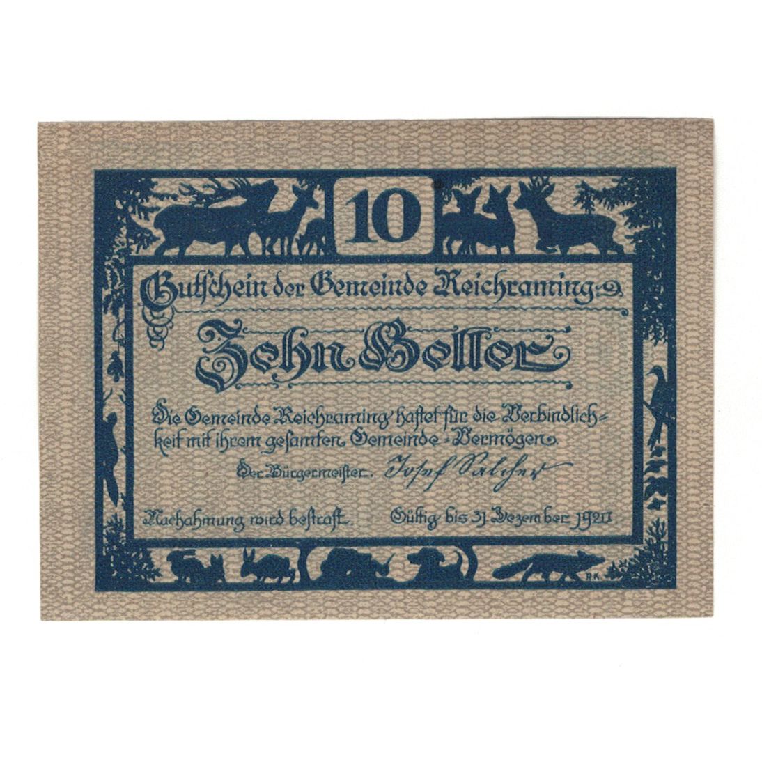 Banconote, Austria, Reichraming O.Ö. Gemeinde, 10 Heller, paysage, 1920