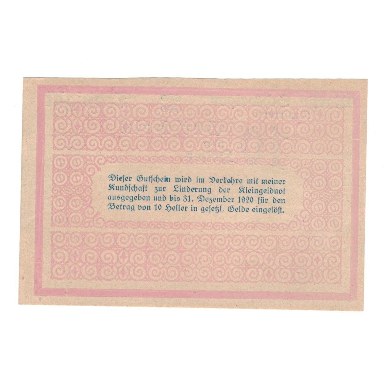 Banknote, Austria, Tradigist Prv. Martin Schweiger, Kaufmann, 10 Heller, Texte