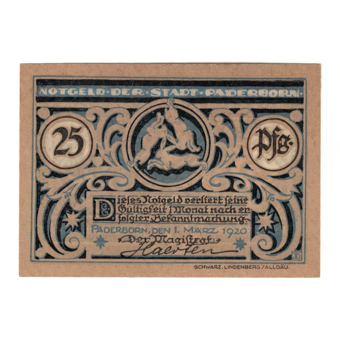 Banknote, Germany, Paderborn Stadt, 25 Pfennig, personnage, 1920, 1920-03-01