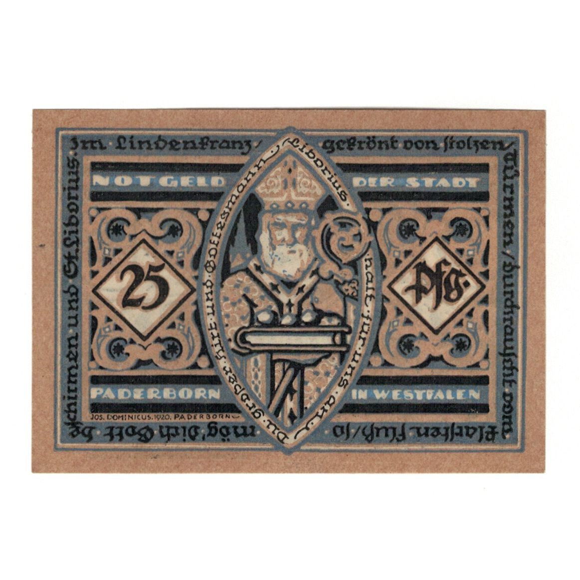 Banknote, Germany, Paderborn Stadt, 25 Pfennig, personnage, 1920, 1920-03-01