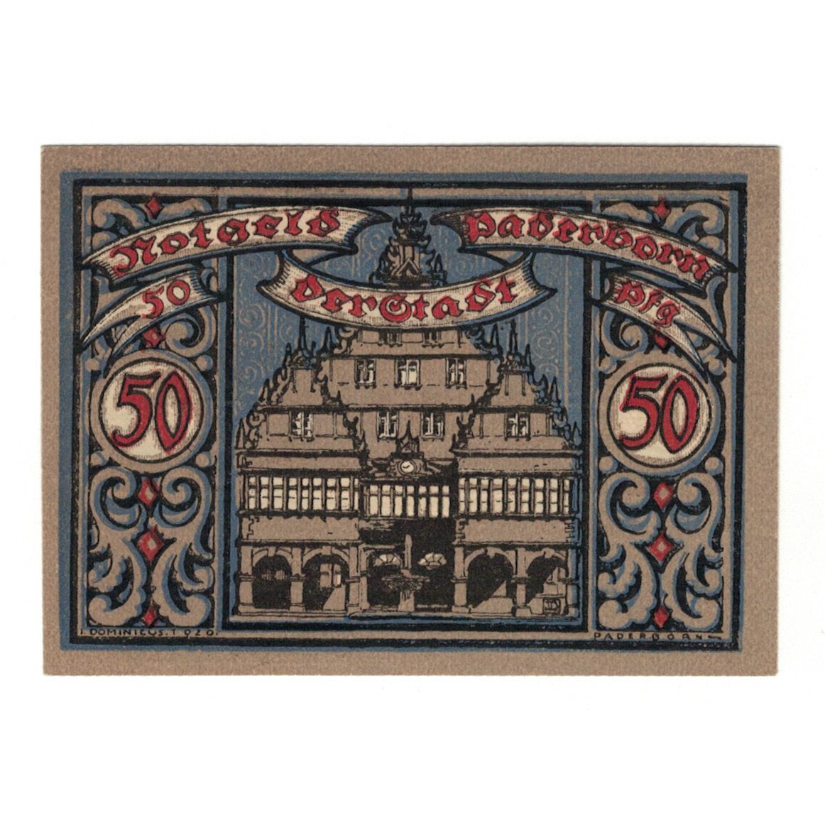 Banknote, Germany, Paderborn Stadt, 50 Pfennig, batiment 1, 1920, 1920-03-01