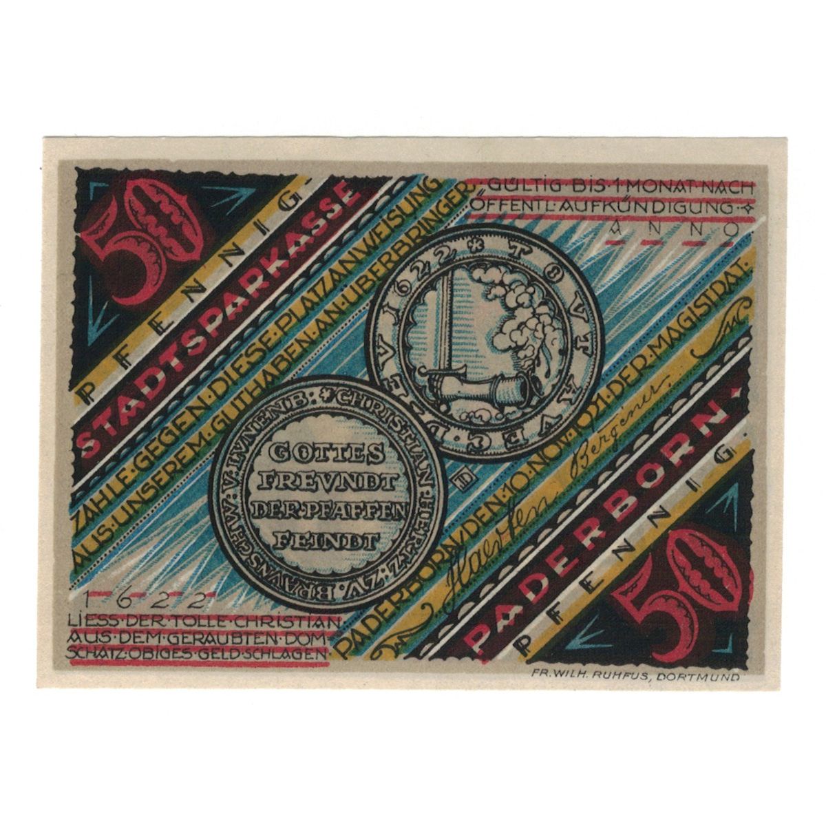 Banknote, Germany, Paderborn Stadt, 50 Pfennig, cavalier, 1921, 1921-11-10
