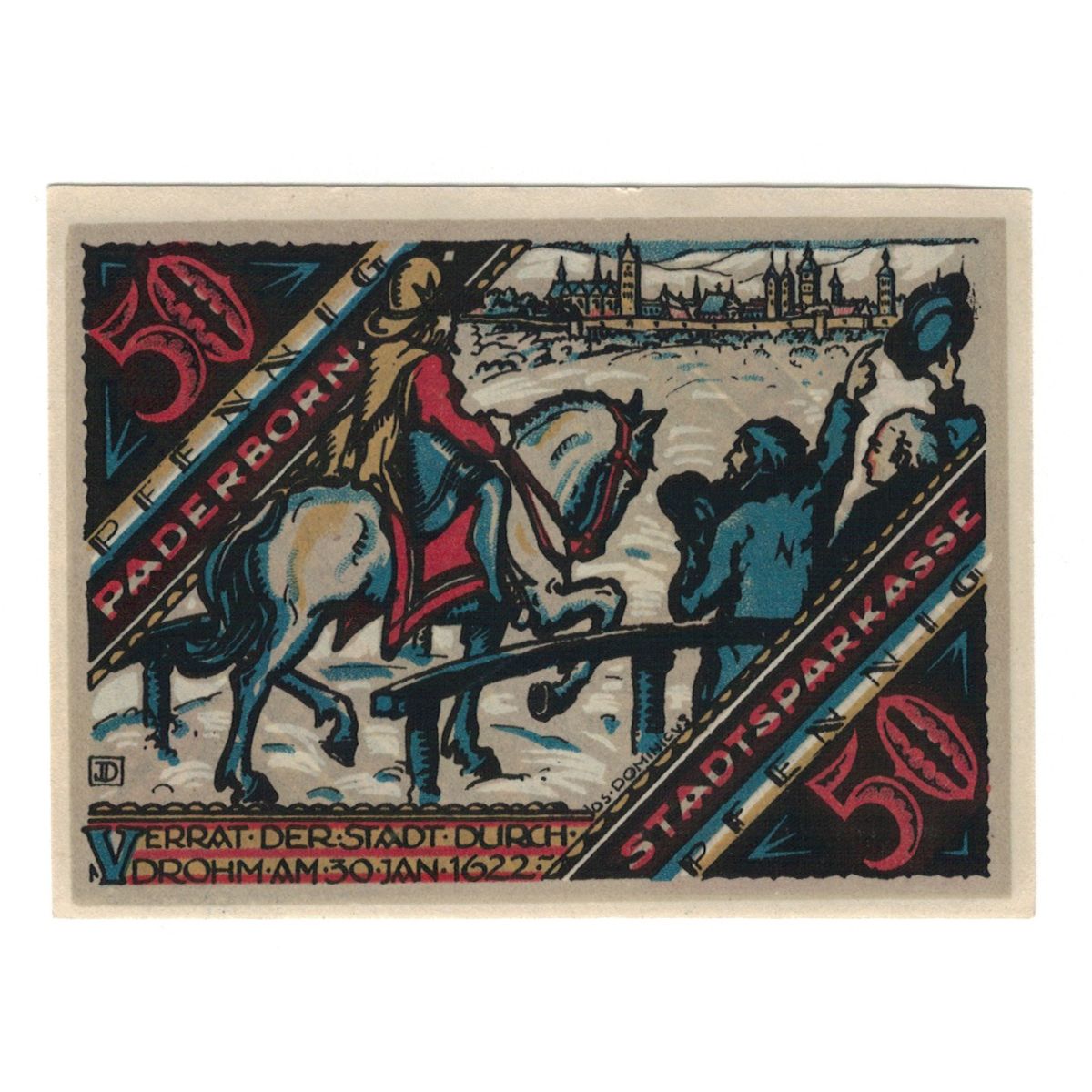 Banknote, Germany, Paderborn Stadt, 50 Pfennig, cavalier, 1921, 1921-11-10