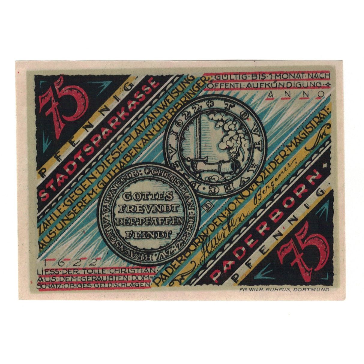 Banknote, Germany, Paderborn Stadt, 75 Pfennig, cavalier, 1921, 1921-11-10