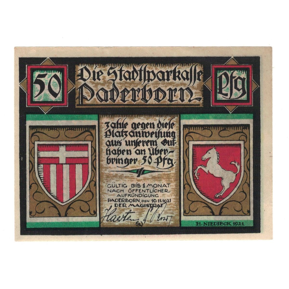 Billete, Alemania, Paderborn Stadt, 50 Pfennig, personnage 1, 1921, 1921-11-10