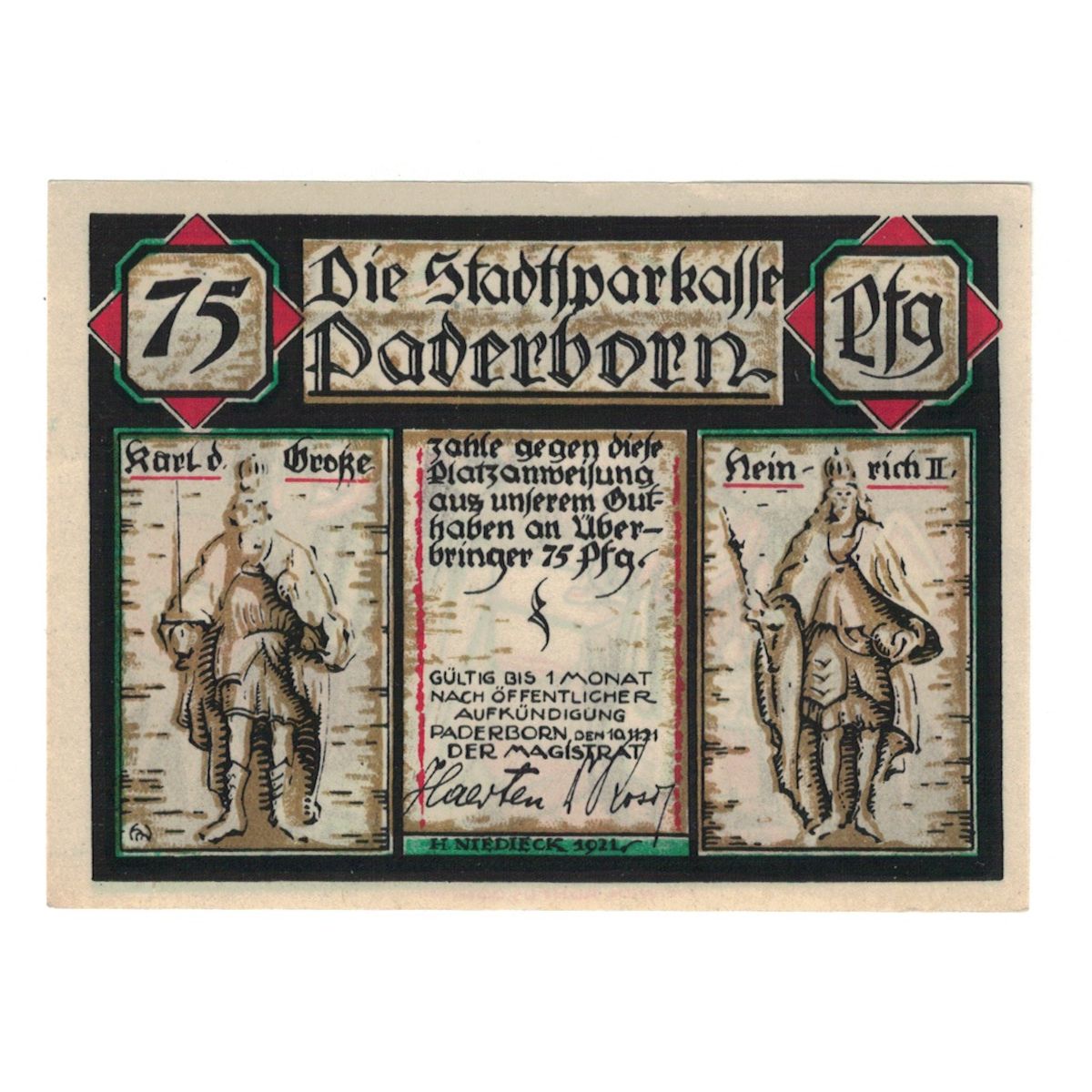Banknote, Germany, Paderborn Stadt, 75 Pfennig, personnage, 1921, 1921-11-10