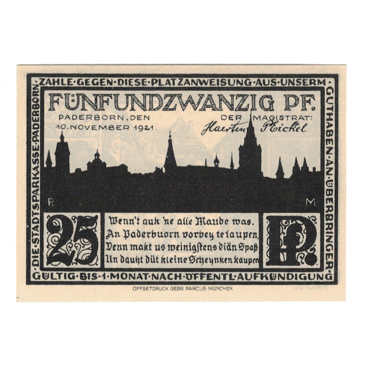 Banknote, Germany, Paderborn Stadt, 25 Pfennig, Maison, 1921, 1921-11-10