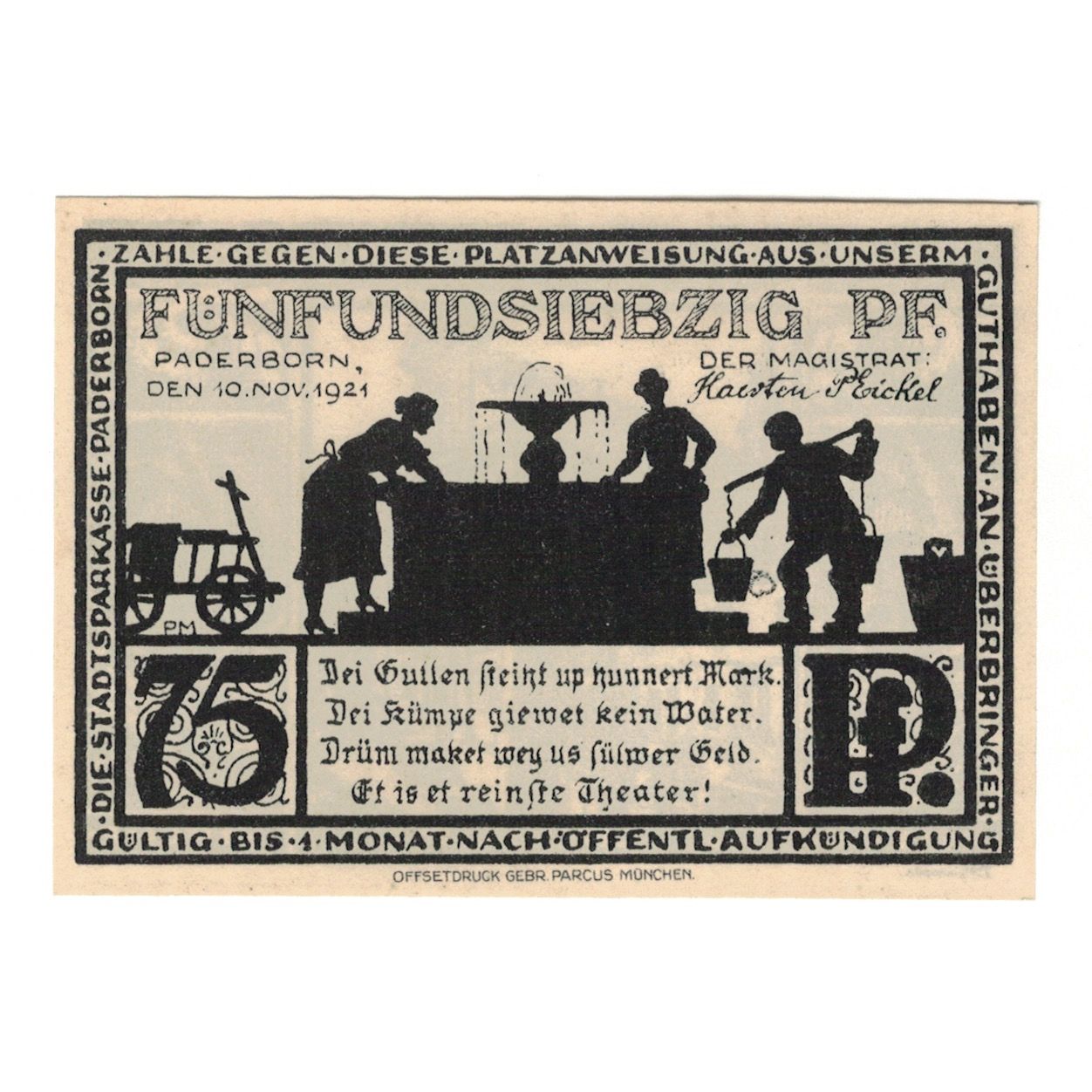 Banknote, Germany, Paderborn Stadt, 75 Pfennig, Batiment, 1921, 1921-11-10