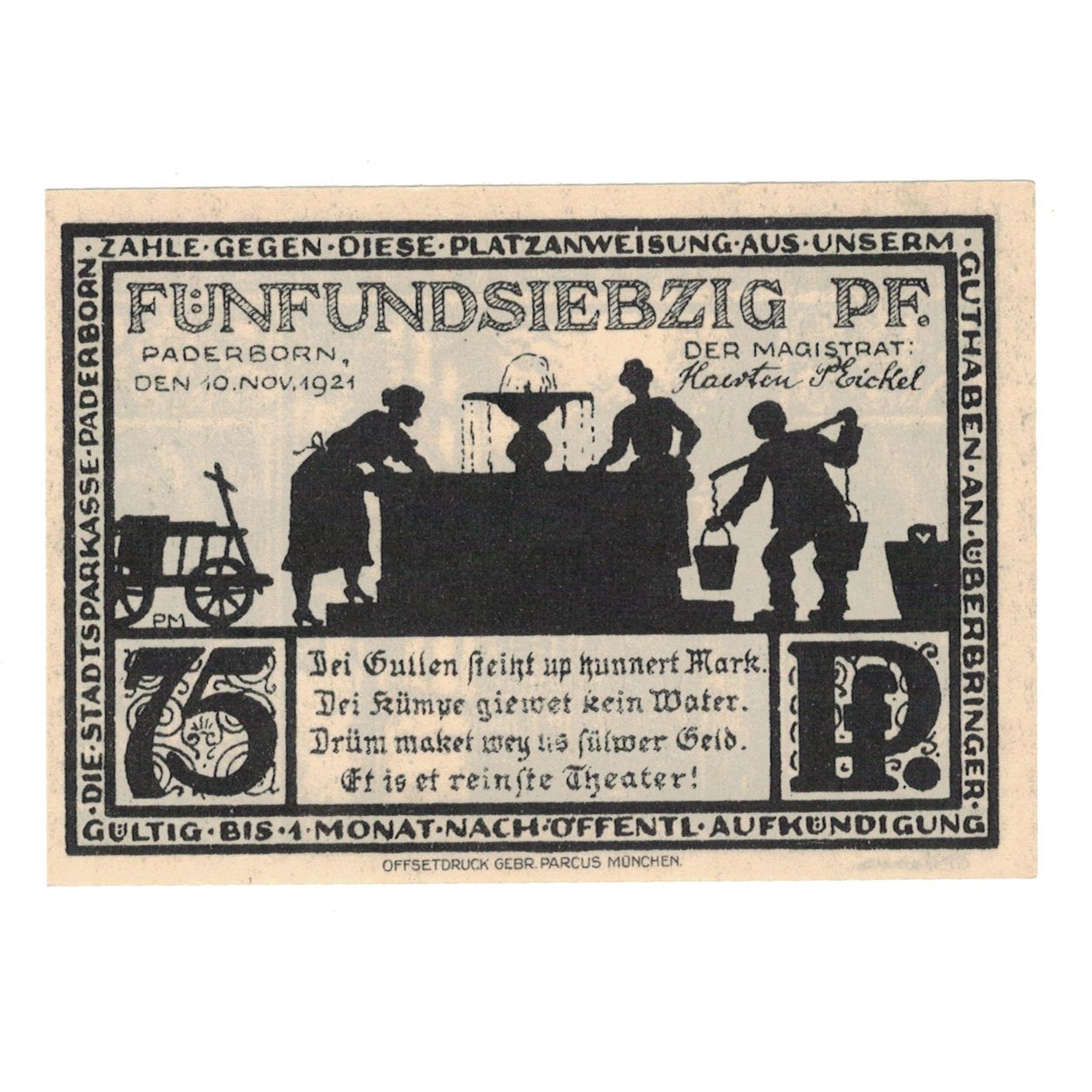Banknote, Germany, Paderborn Stadt, 75 Pfennig, batiment 1, 1921, 1921-11-10