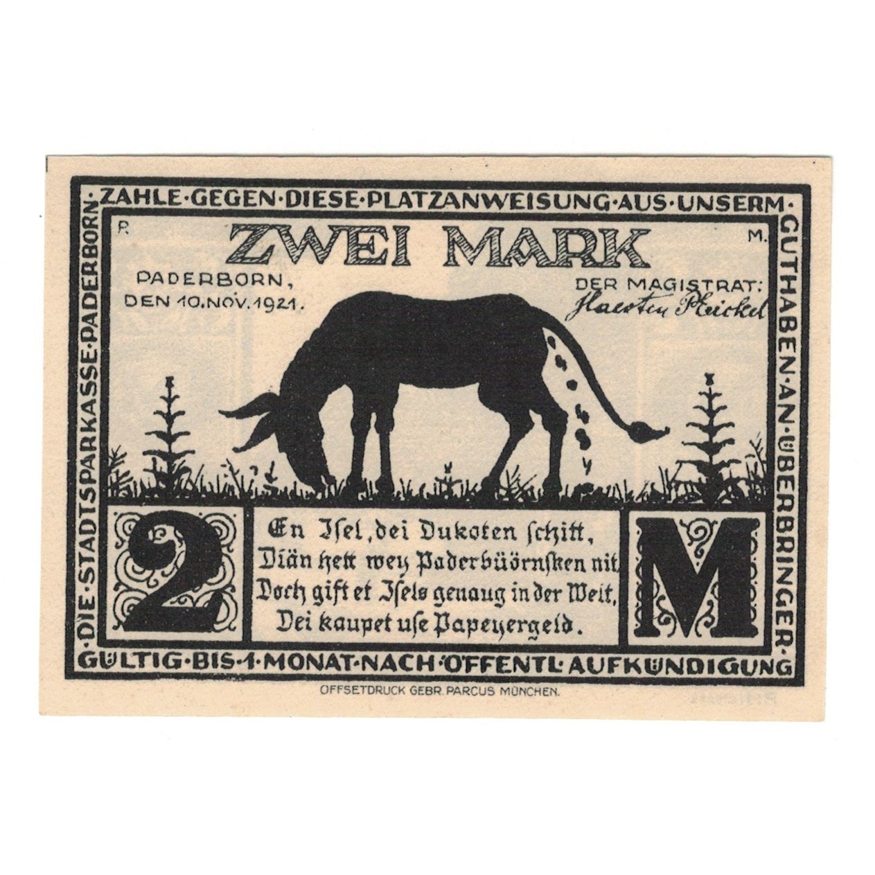 Banknote, Germany, Paderborn Stadt, 2 Mark, Maison, 1921, 1921-11-10, AU(55-58)
