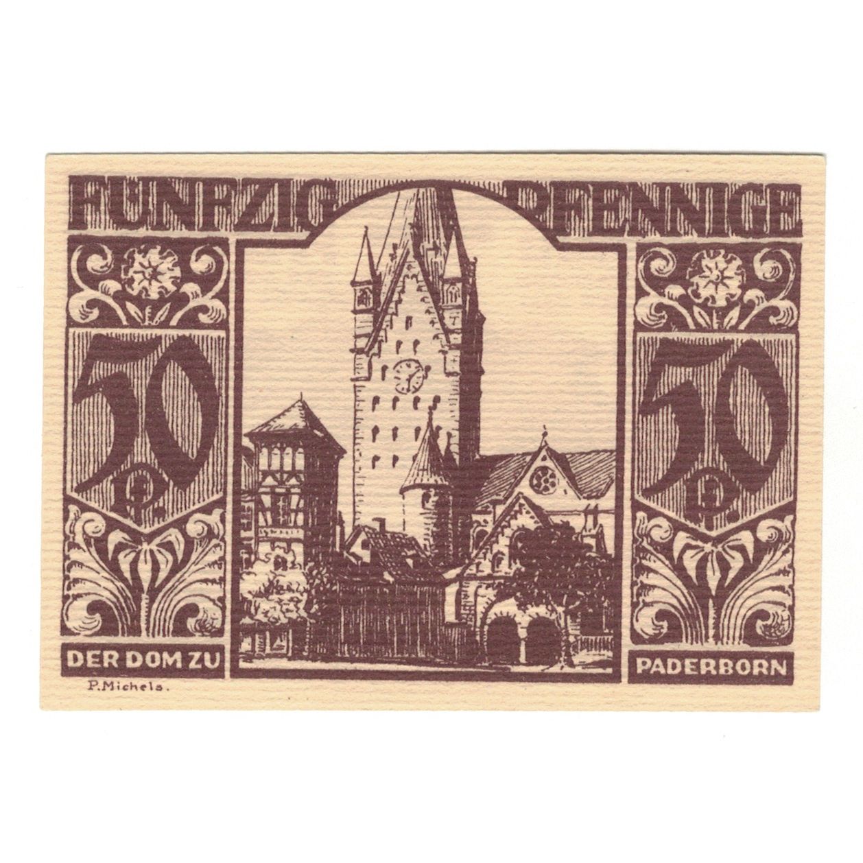 Geldschein, Deutschland, Paderborn Stadt, 50 Pfennig, personnage 1, 1921