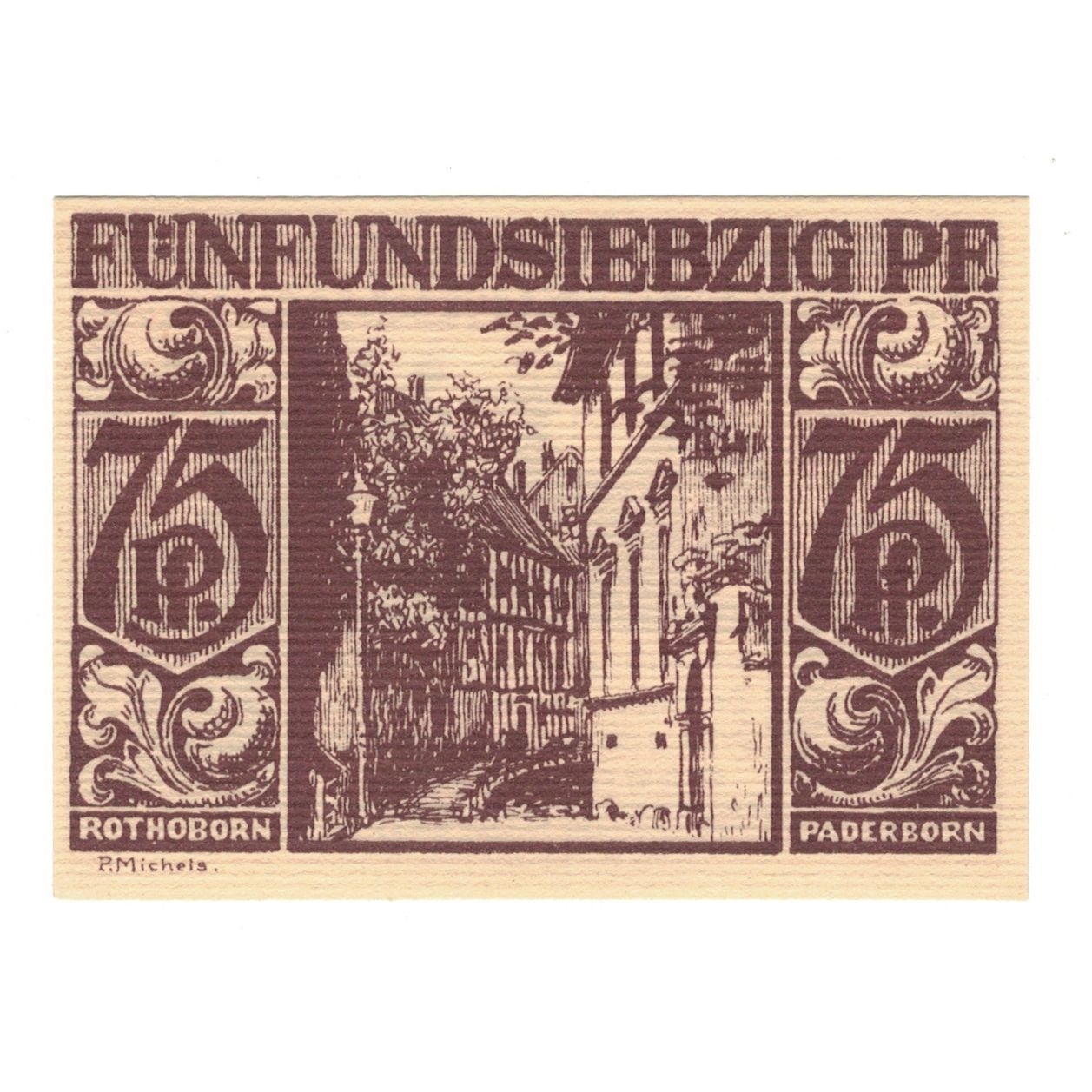 Geldschein, Deutschland, Paderborn Stadt, 75 Pfennig, personnage, 1921