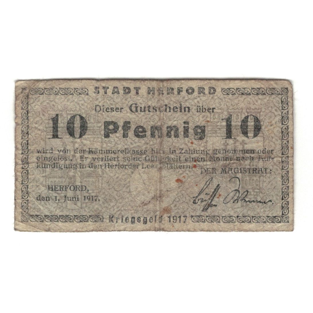 Nota, Alemanha, Herford Stadt, 10 Pfennig, place, 1917, 1917-06-01, F(12-15)