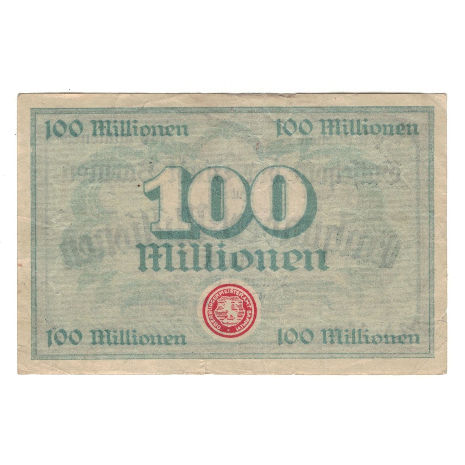 Banconote, Germania, Barmen Stadt, 100 Millionen Mark, valeur faciale, 1923