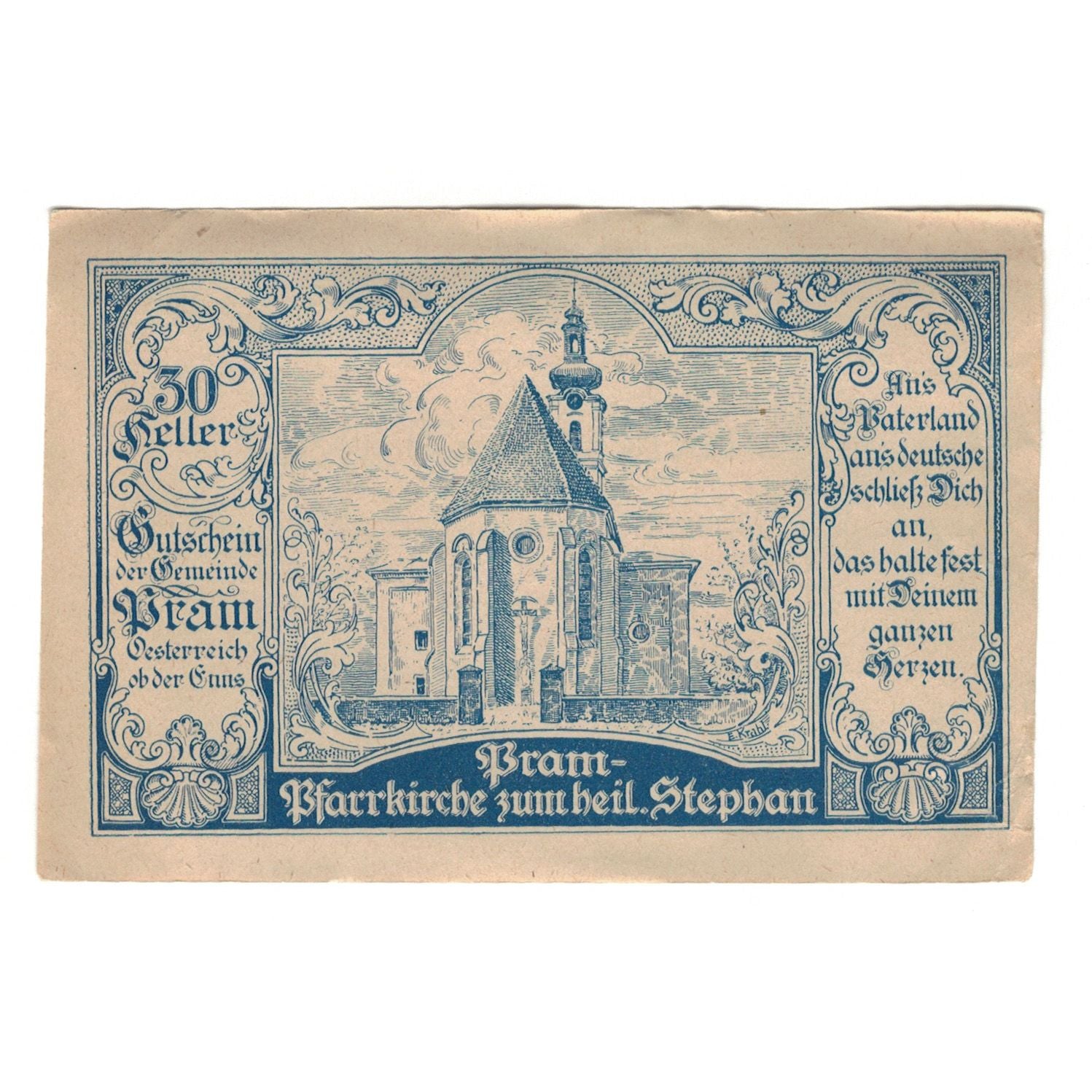 Banconote, Austria, Pram O.Ö. Gemeinde, 30 Heller, texte 1, 1920, 1920-12-31