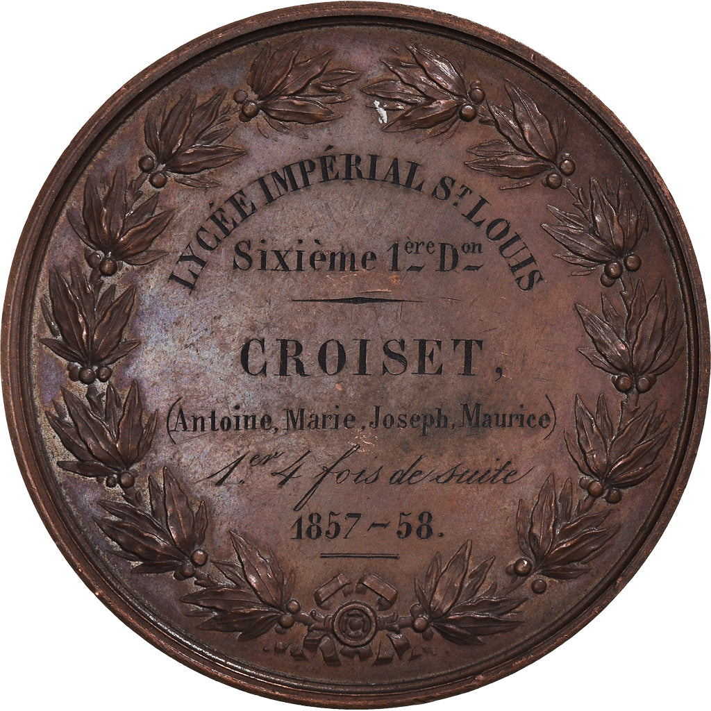 France, Médaille, Napoléon III, Lycée Impérial Saint-Louis, 1858, Barre