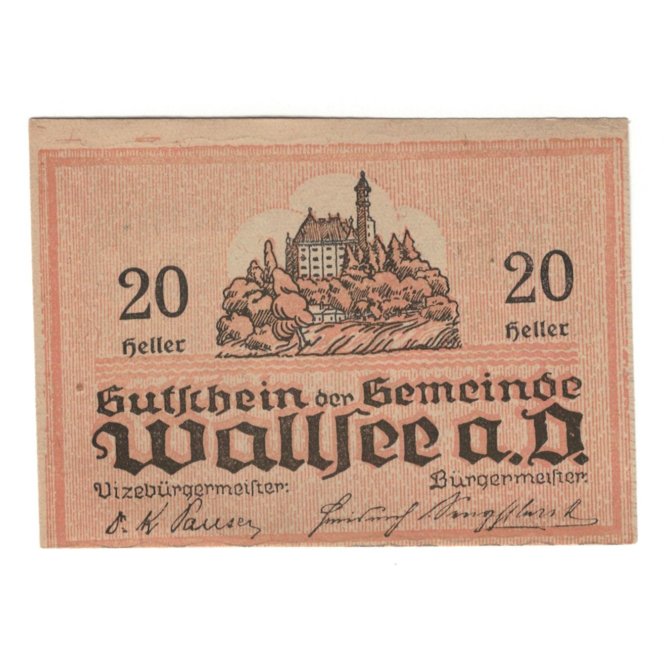 Billete, Austria, Wallsee N.Ö. Gemeinde, 20 Heller, poisson, 1920, 1920-12-31