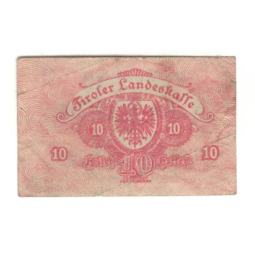 Biljet, Oostenrijk, Tiroler Landeskasse Tirol Land, 10 Heller, valeur faciale