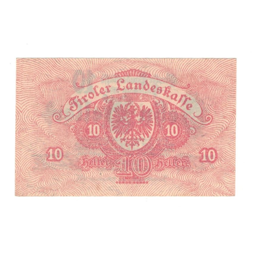 Biljet, Oostenrijk, Tiroler Landeskasse Tirol Land, 10 Heller, valeur faciale 1