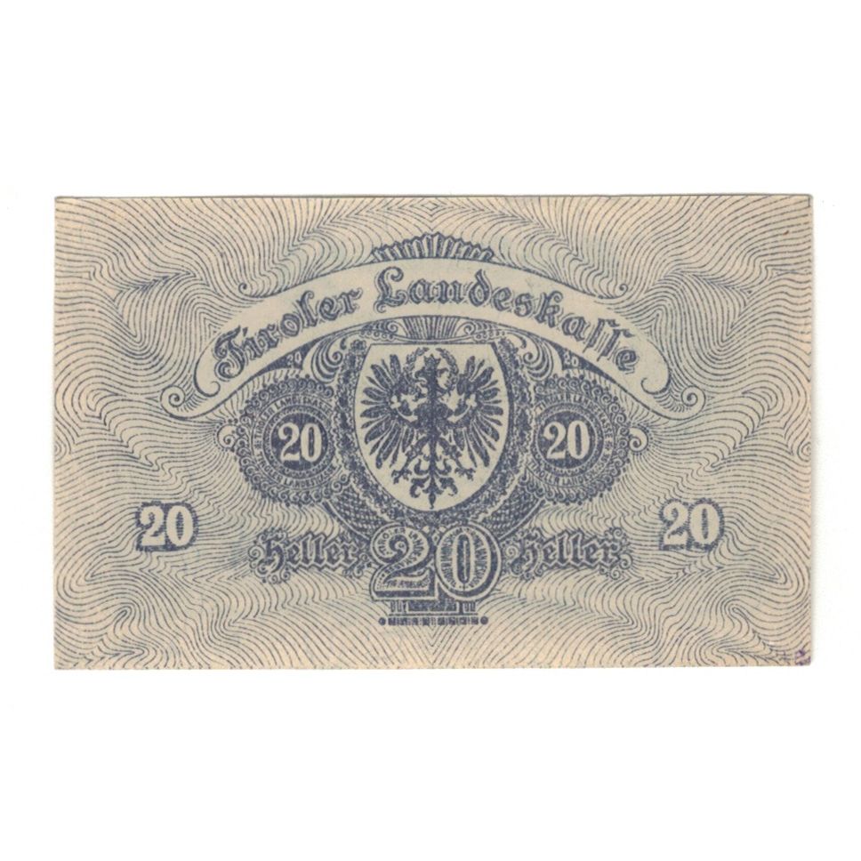 Geldschein, Österreich, Tiroler Landeskasse Tirol Land, 20 Heller, valeur