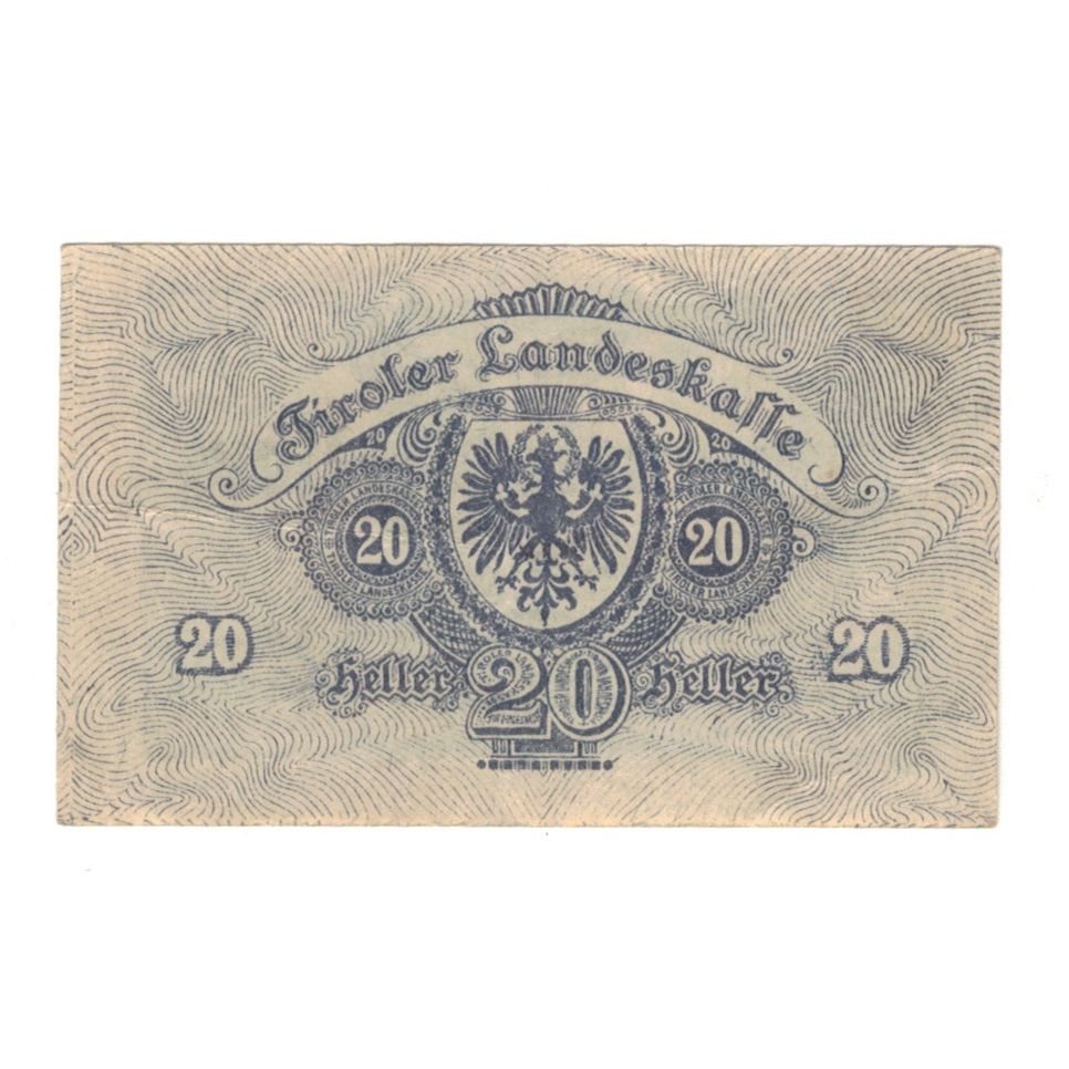 Biljet, Oostenrijk, Tiroler Landeskasse Tirol Land, 20 Heller, valeur faciale 1