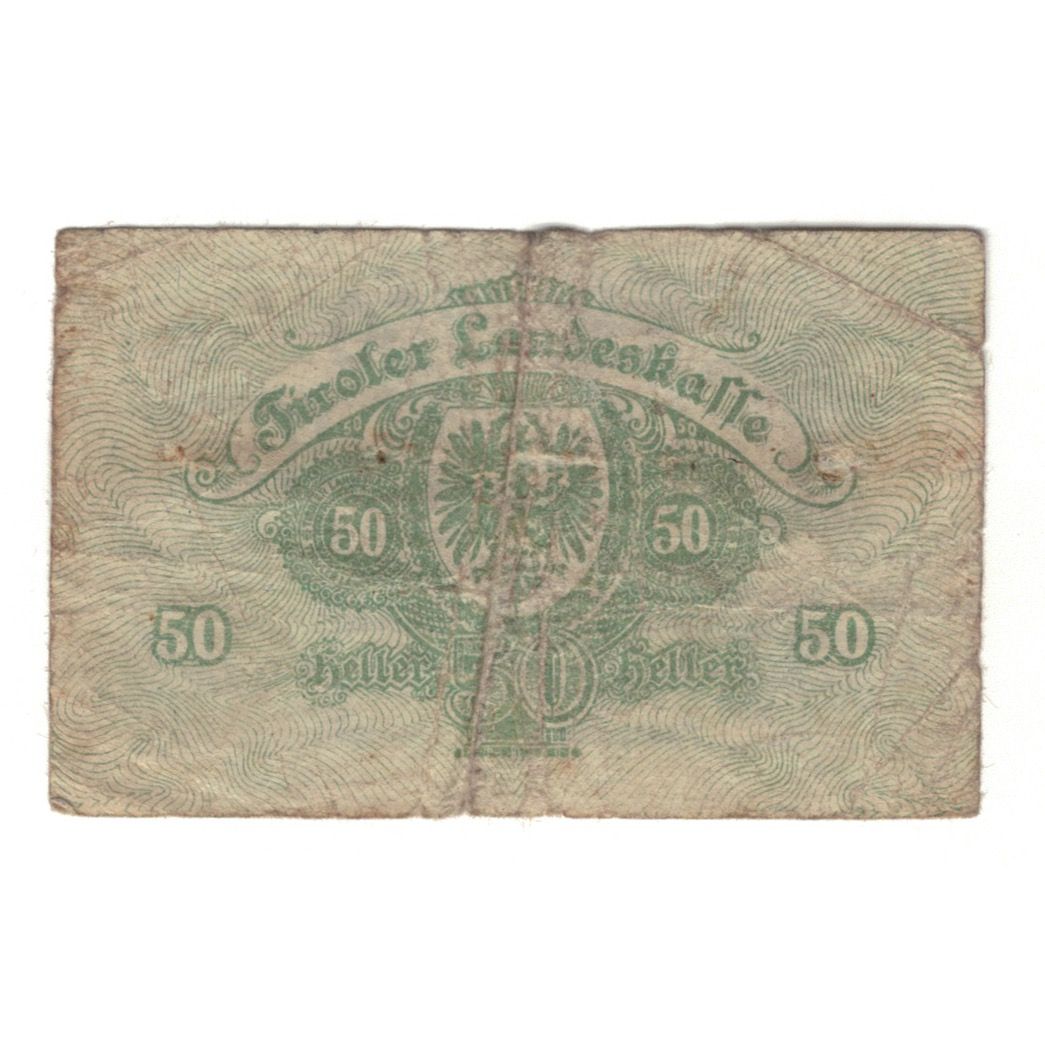 Billete, Austria, Tiroler Landeskasse Tirol Land, 50 Heller, valeur faciale