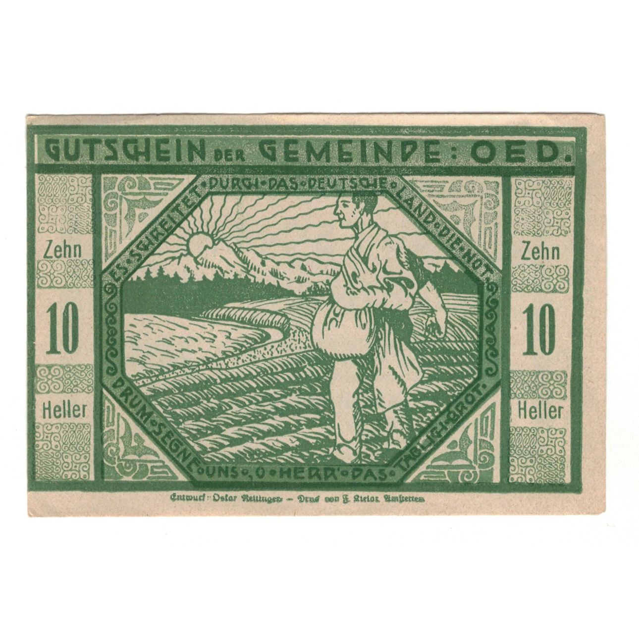 Banconote, Austria, Oed N.Ö. Marktgemeinde, 10 Heller, personnage, 1920