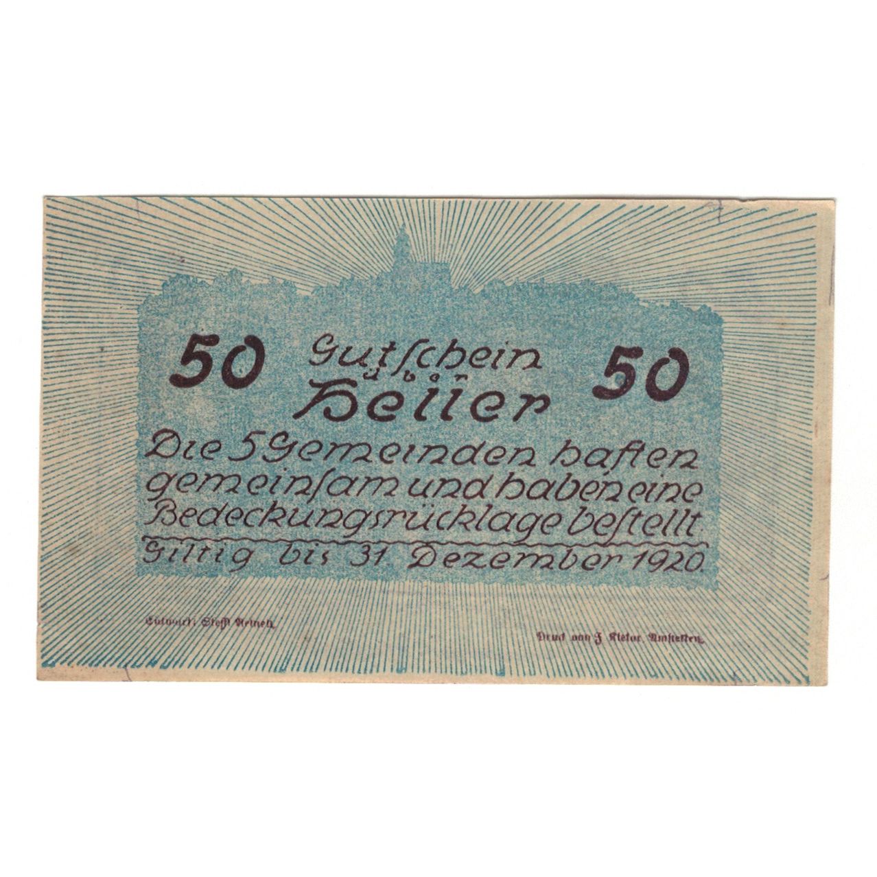 Banknote, Austria, Neustadtl Nabegg Judenhof Windpassing Kl. Wolfstein N.Ö. 1