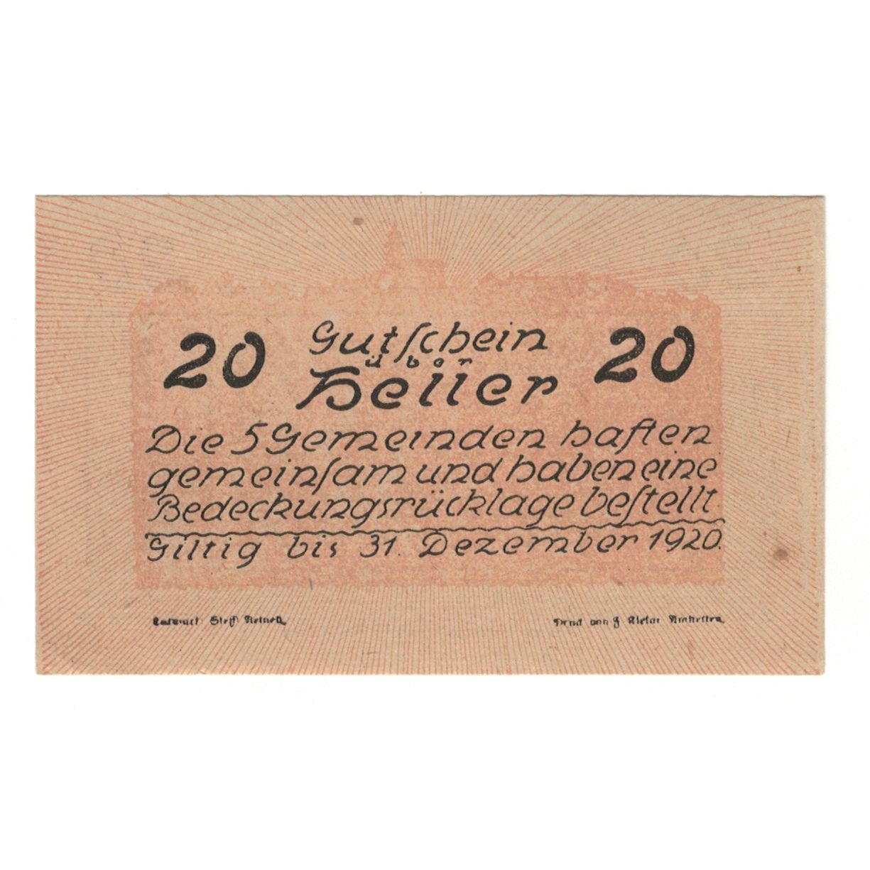 Banknote, Austria, Neustadtl A/D, Nabegg, Judenhof, Windpassing, Kl. Wolfstein