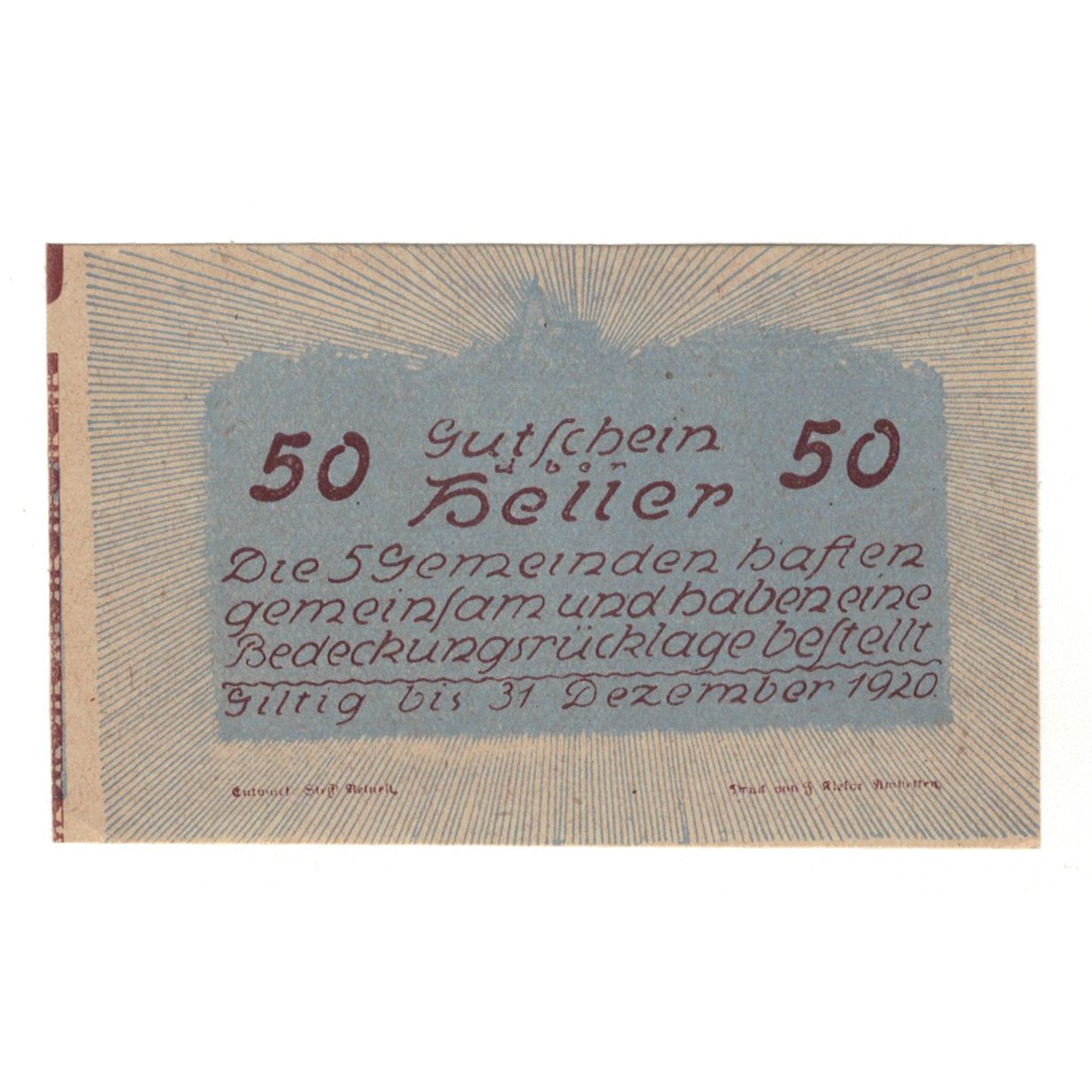 Banknote, Austria, Neustadtl A/D, Nabegg, Judenhof, Windpassing, Kl. Wolfstein