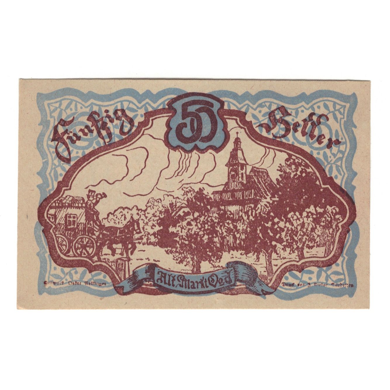Geldschein, Österreich, Oed N.Ö. Marktgemeinde, 50 Heller, village, 1920