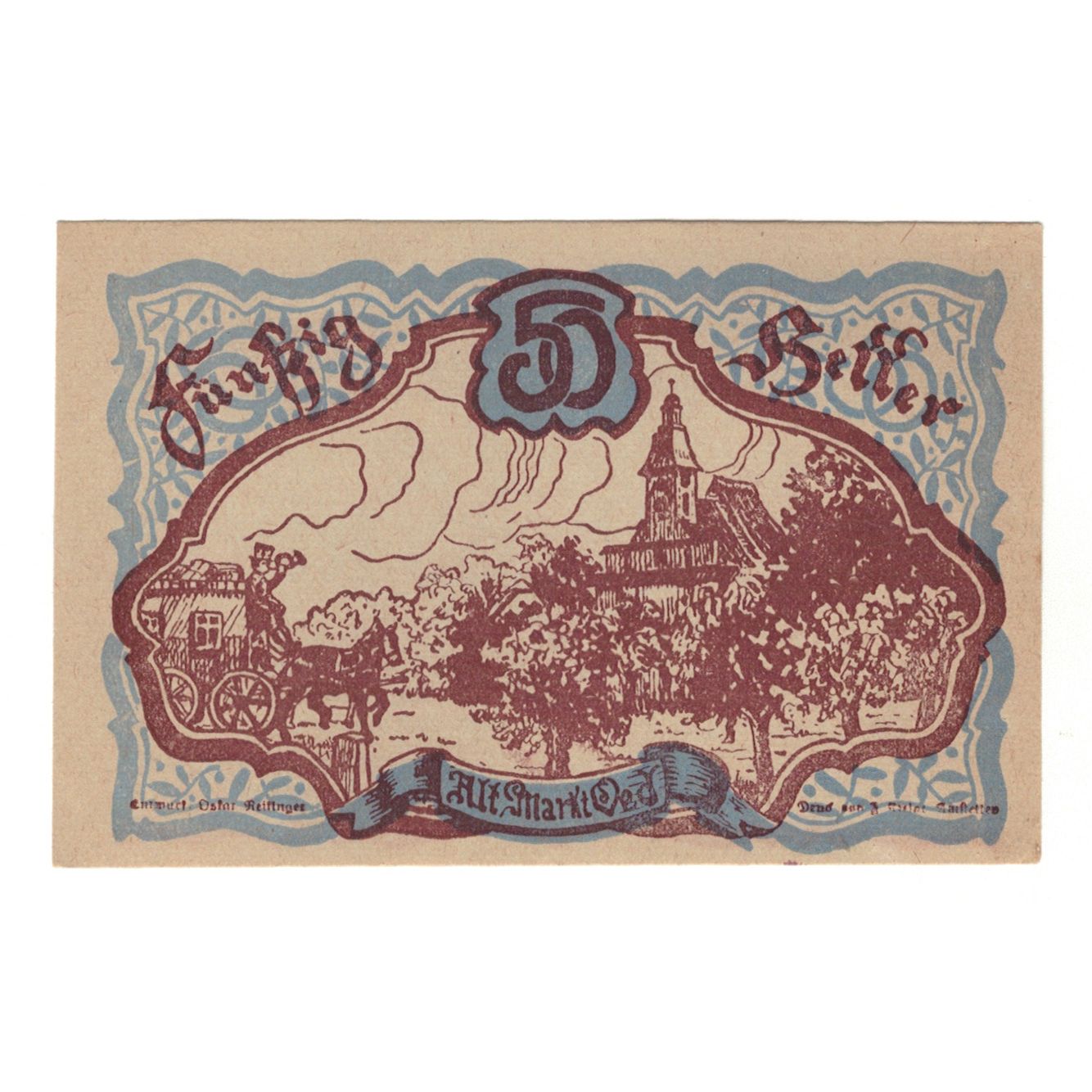 Banconote, Austria, Oed N.Ö. Marktgemeinde, 50 Heller, village 1, 1920