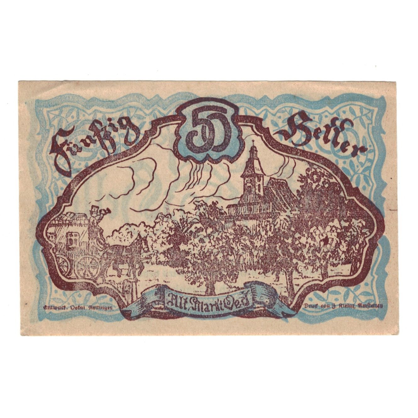 Banconote, Austria, Oed N.Ö. Marktgemeinde, 50 Heller, village 2, 1920