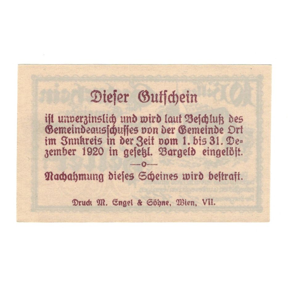 Banconote, Austria, Ort im Innkreis O.Ö. Gemeinde, 10 Heller, Texte, 1920