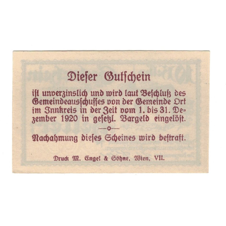 Banknote, Austria, Ort im Innkreis O.Ö. Gemeinde, 10 Heller, texte 1, 1920