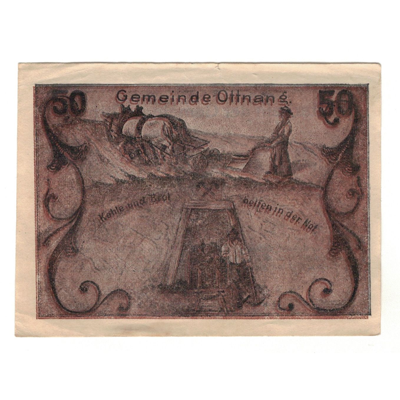 Biljet, Oostenrijk, Ottnang O.Ö. Gemeinde, 50 Heller, personnage, 1920