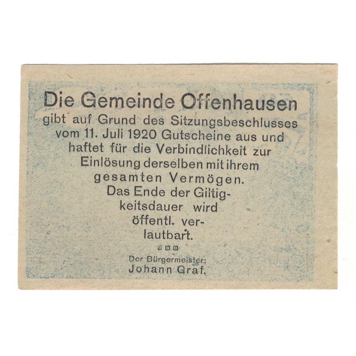 Billete, Austria, Offenhausen O.Ö. Gemeinde, 50 Heller, Texte, 1920