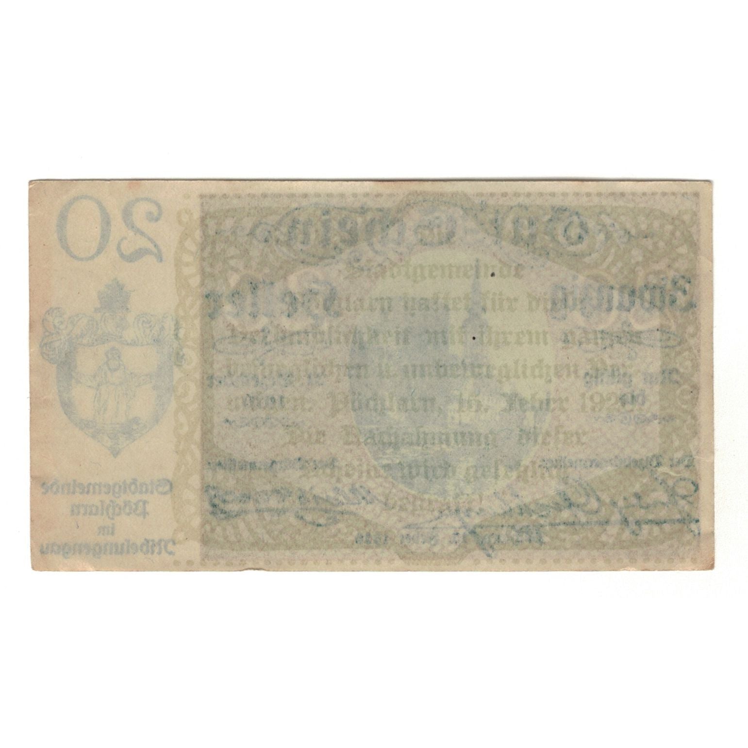 Banconote, Austria, Pöchlarn N.Ö. Stadtgemeinde, 20 Heller, Texte, 1920