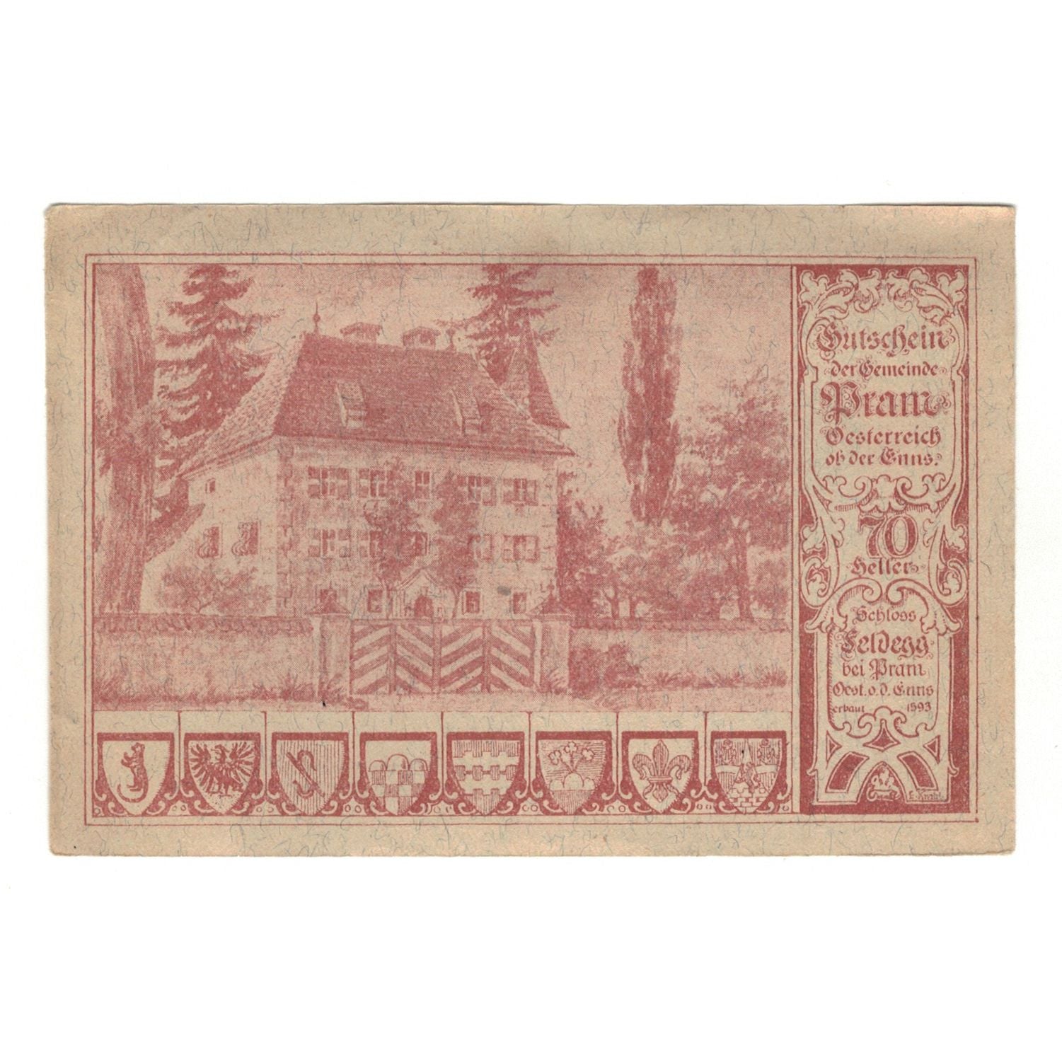 Banknote, Austria, Pram O.Ö. Gemeinde, 70 Heller, texte 1, 1920, 1920-12-31