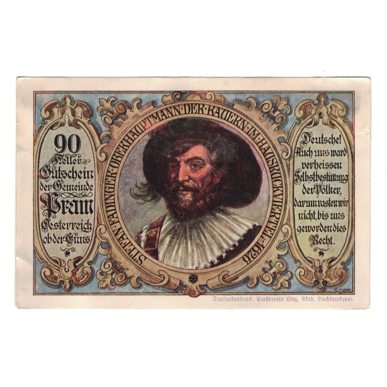 Banknote, Austria, Pram O.Ö. Gemeinde, 90 Heller, Texte, 1920, 1920-12-31