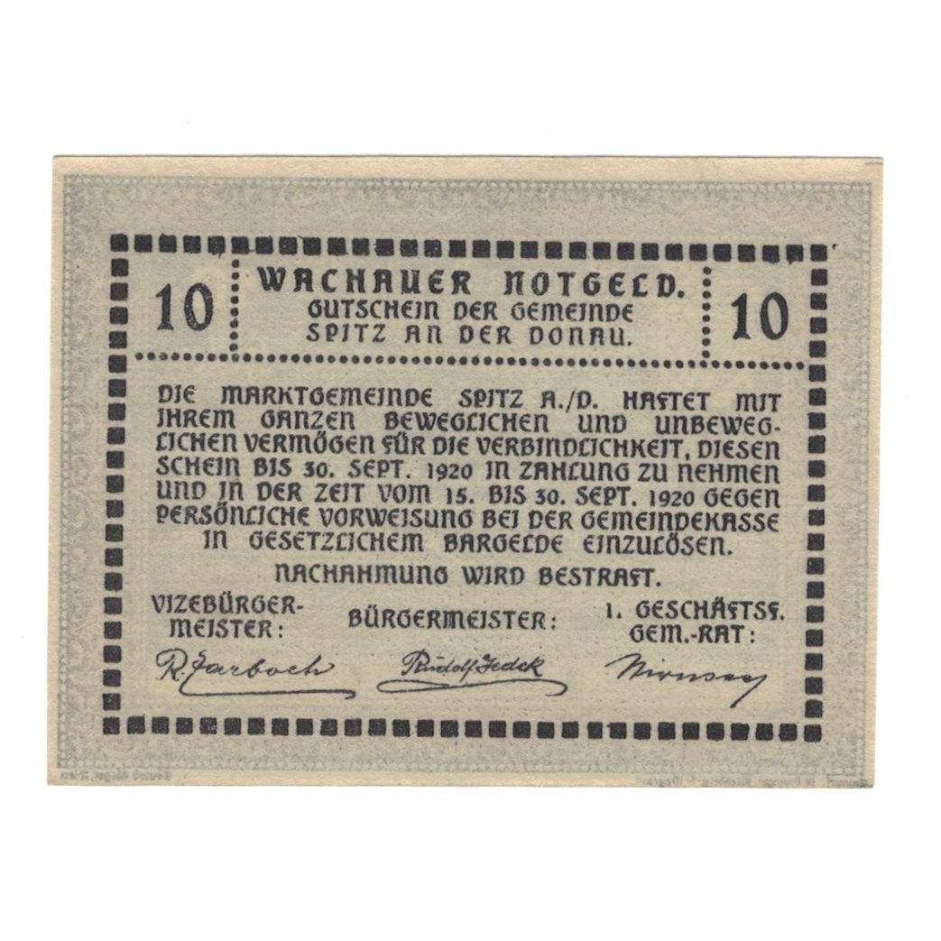 Banknote, Austria, Wachauer Notgeld - Spitz - Kirche N.Ö. Gemeinde, 10 Heller