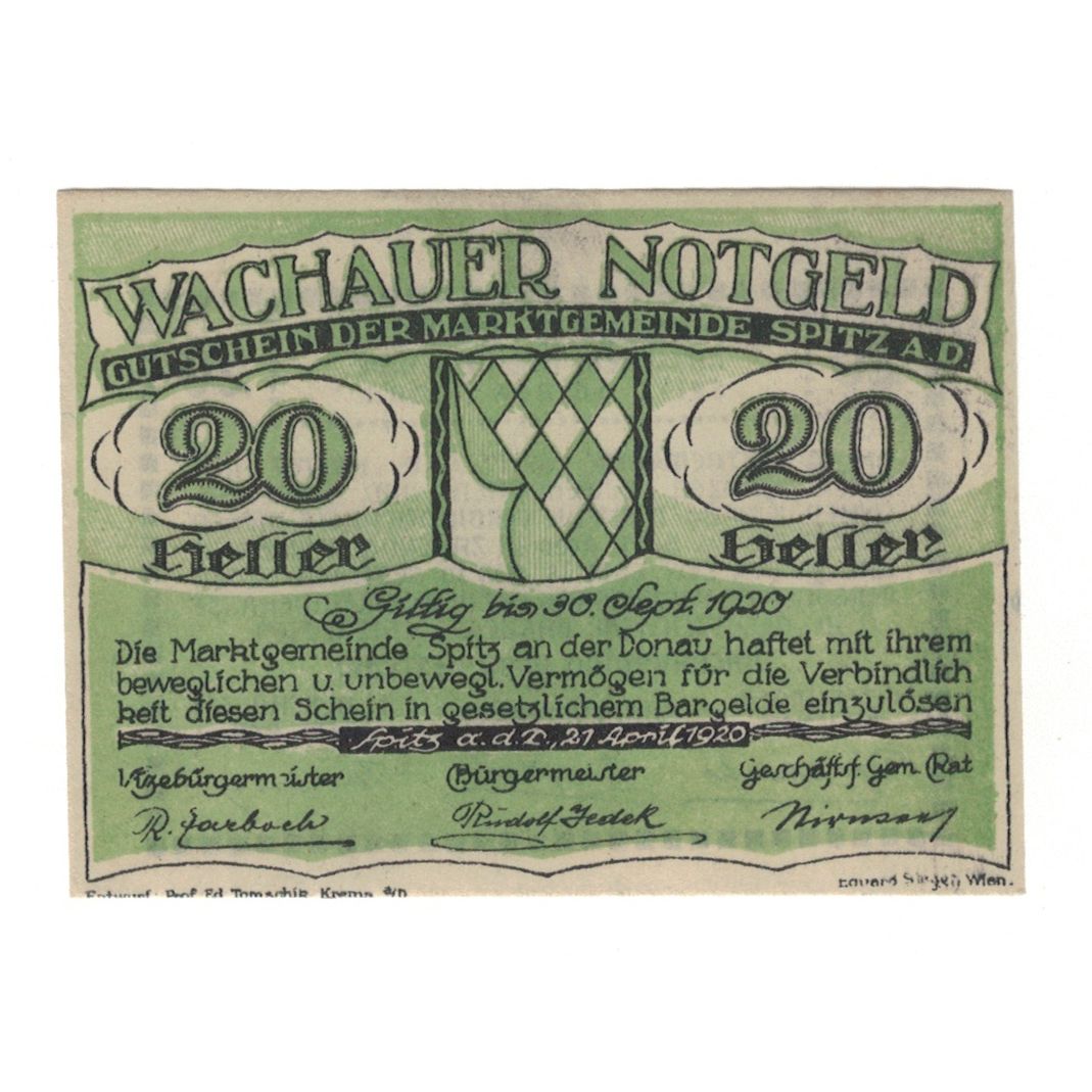 Banconote, Austria, Wachauer Notgeld - Spitz - Kirche N.Ö. Gemeinde, 20 Heller