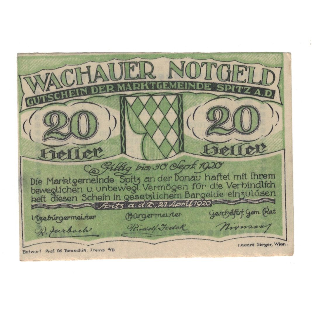 Banknote, Austria, Wachauer Notgeld - Spitz - Kirche N.Ö. Gemeinde, 20 Heller