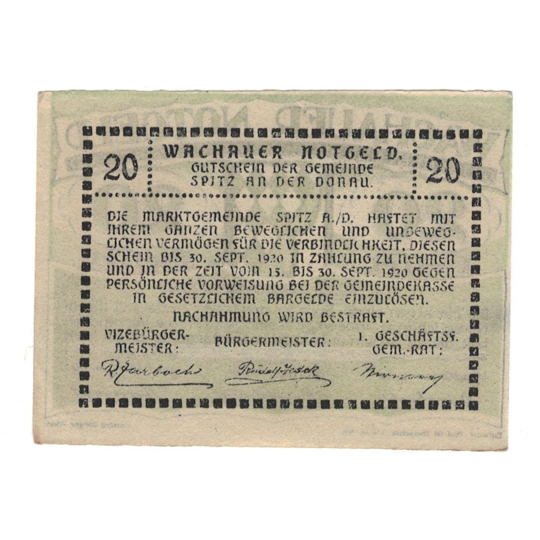 Banknote, Austria, Wachauer Notgeld - Spitz - Kirche N.Ö. Gemeinde, 20 Heller