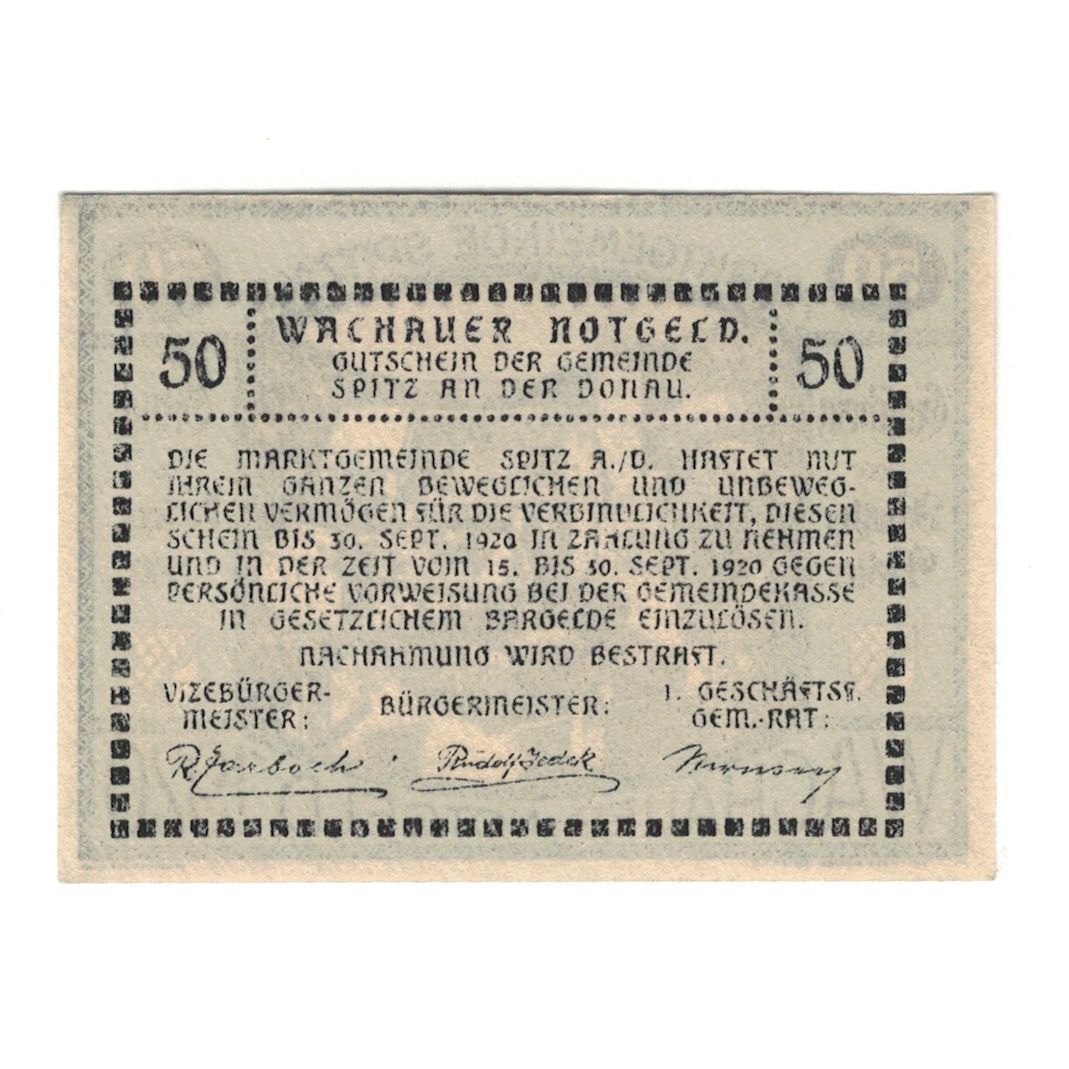 Banknote, Austria, Wachauer Notgeld - Spitz - Kirche N.Ö. Gemeinde, 50 Heller