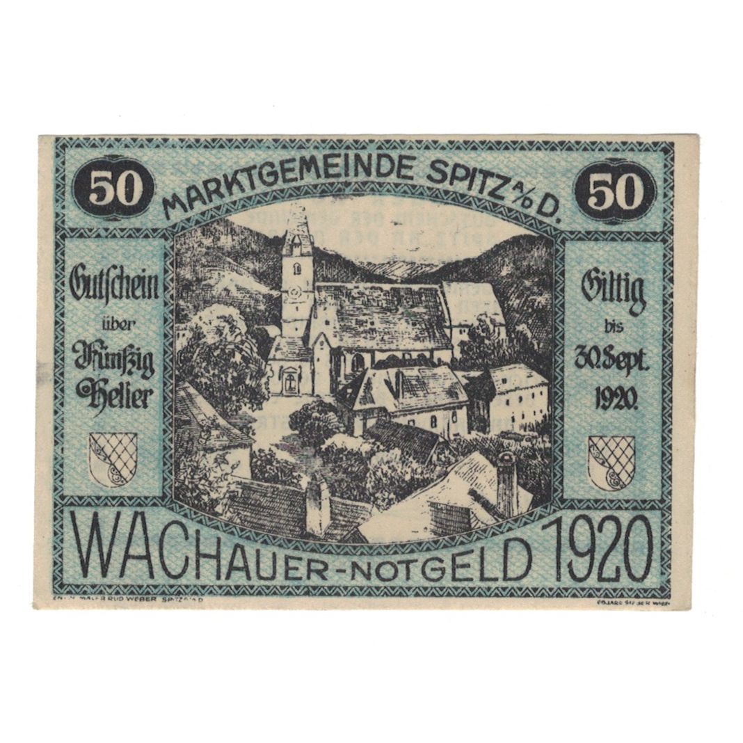 Banconote, Austria, Wachauer Notgeld - Spitz - Kirche N.Ö. Gemeinde, 50 Heller