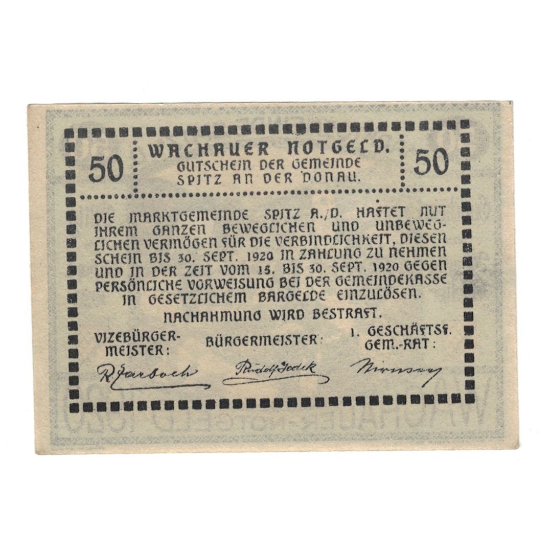 Banconote, Austria, Wachauer Notgeld - Spitz - Kirche N.Ö. Gemeinde, 50 Heller