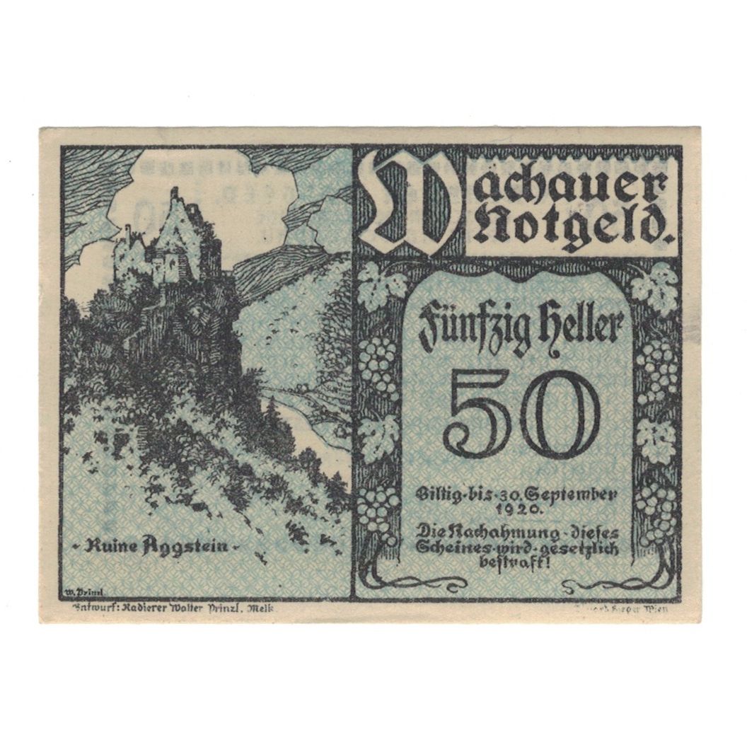 Banknote, Austria, Wachauer Notgeld-Aggstein N.Ö. Gemeinde, 50 Heller, Texte
